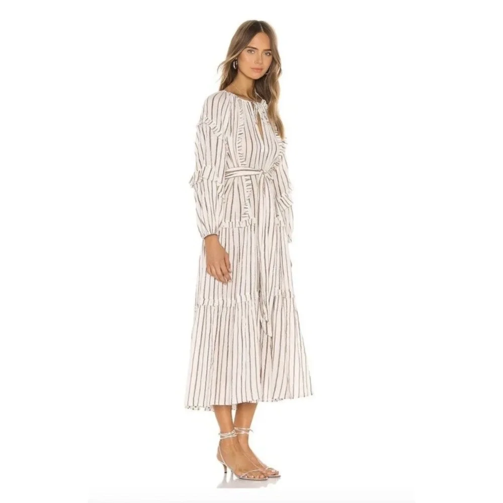 Ulla Johnson Imari Midi Dress In Cream‎ Long Sleeve Striped Oversized Size 6 - Picture 2 of 13